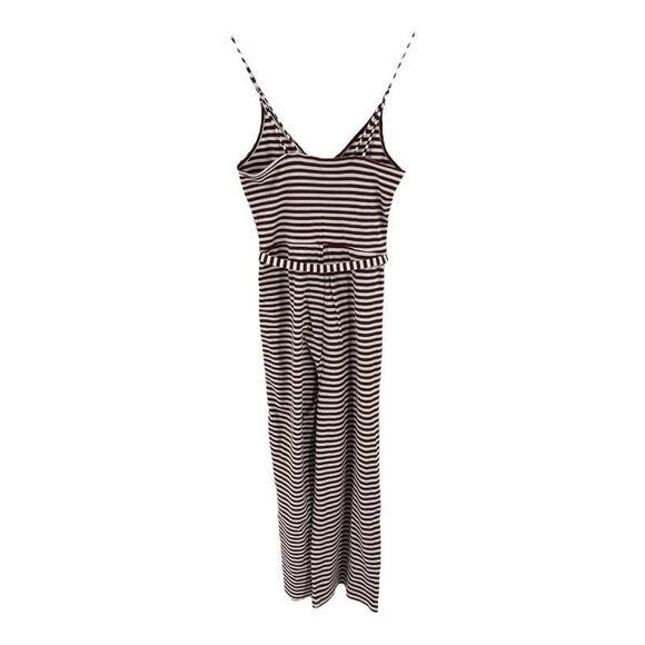 Topshop Jumpsuit Striped Brown White Belted V Neck Women's Sz US 6 NWT - Picture 2 of 8